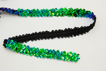 Elastisches Paillettenband, 20mm, petrol, blau, 0,5 m